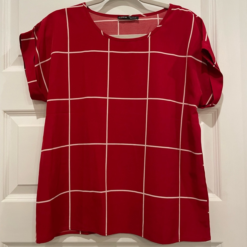 SHEIN- Red & White Blouse- Size Medium